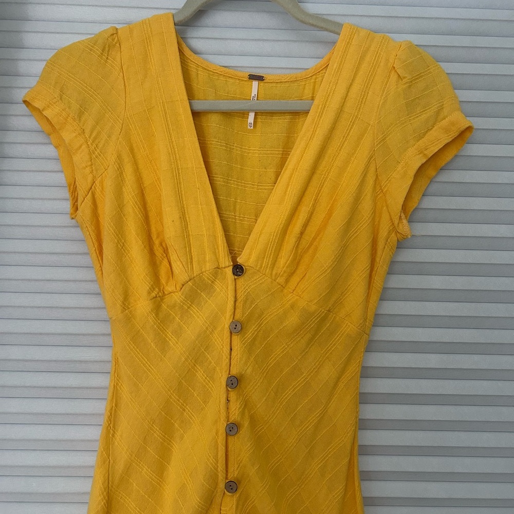 Free People Yellow Button-Down Dress